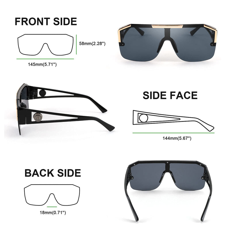 [Australia] - FEISEDY Square Flat Top Shield Sunglasses One Piece Frameless Stylish Women Men UV400 B2765 Black 73 Millimeters 