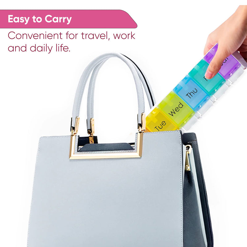 [Australia] - 7 Days Tablet Organizer Medicine Storage Box Rainbow Colour Portable Pill Container Easy to Open Dispenser Planner Push Button Compartment Medicine Dispenser 