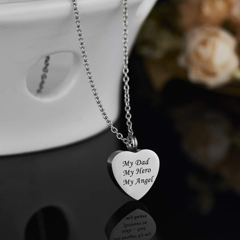 [Australia] - Heart Cremation Urn Ashes Necklace, No longer by my side.but forever in my heart,Stainless steel memorial pendant Waterproof memorial pendant My Dad My Hero My Angle 