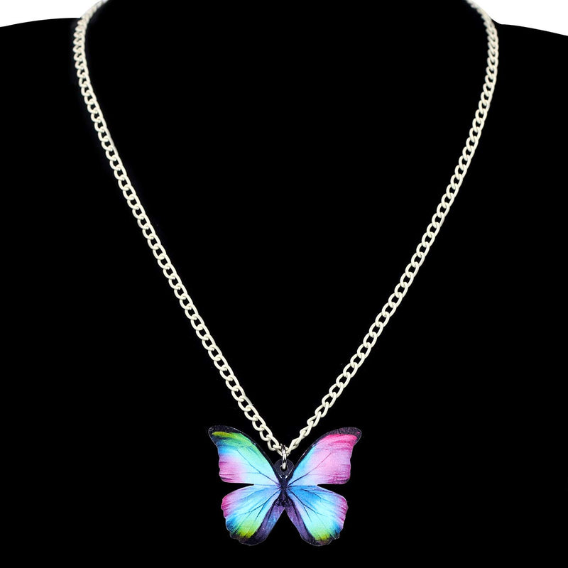 [Australia] - NEWEI Acrylic Floral Butterfly Necklace Chain Pendant Collar Fashion Summer Spring Insect Jewelry for Women Girl Gifts Charm Multicolor 