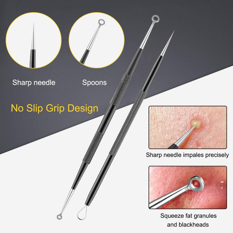 [Australia] - Pimple Popper Tool Kit - Boxoyx 10 Pcs Blackhead Remover Comedone Extractor Kit with Metal Case for Quick and Easy Removal of Pimples, Blackheads, Zit Removing, Forehead,Facial and Nose（Black) BLACK 