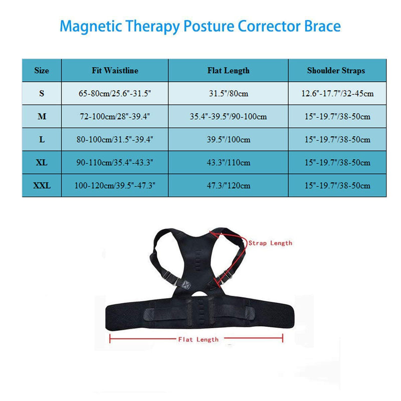 [Australia] - Magnetic Back Support for Posture Corrector with 10 Magnets and Adjustable Straps and Breathable Mesh Panels (Black, M) Black 