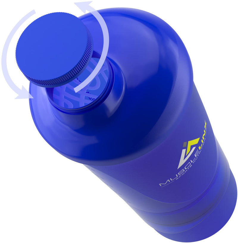[Australia] - Protein shaker screw top 100% LEAK PROOF drinks bottle 500ml to 700ml by Musc (stunning blue transparent plus storage) Stunning Blue Transparent Plus Storage 