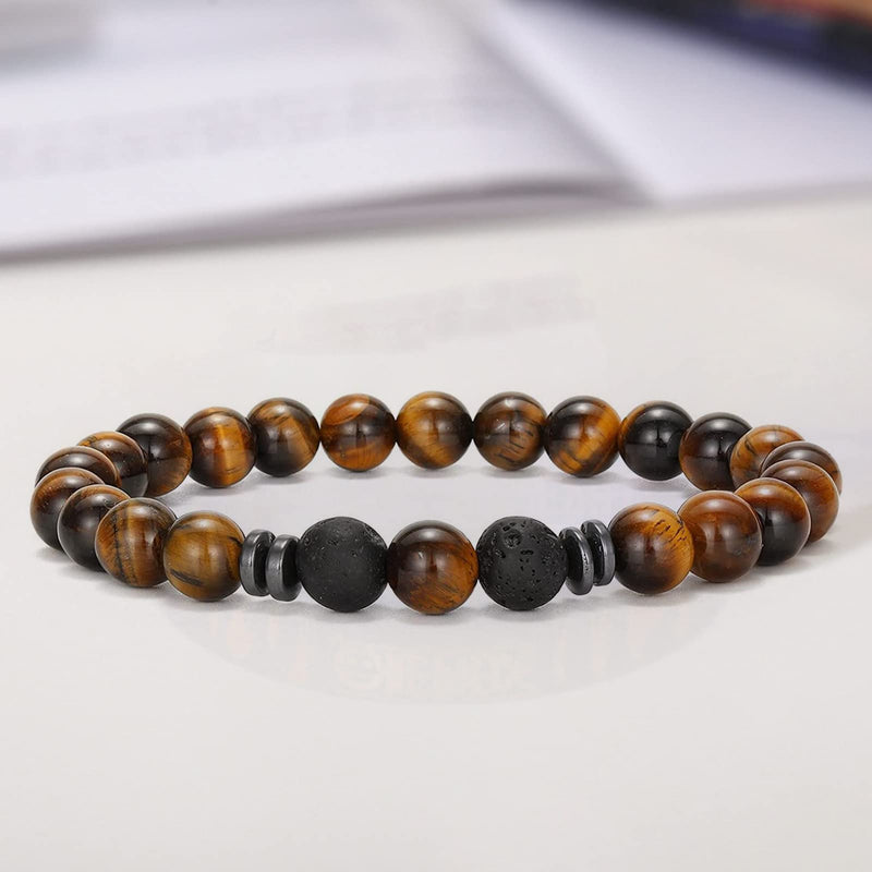 [Australia] - Karjiaja 3 PCS Tigers Eye Bracelet Crystal Beads Agate Gemstones Natural Stone Chakra for Women Healing Positivity Anxiety Relief Yoga Reiki Elastic 