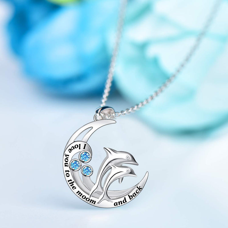 [Australia] - Dolphin Necklace for Women 925 Sterling Silver I Love You to The Moon and Back Necklace Dolphin Jewelry Gifts for Women Mom Wife Girls 