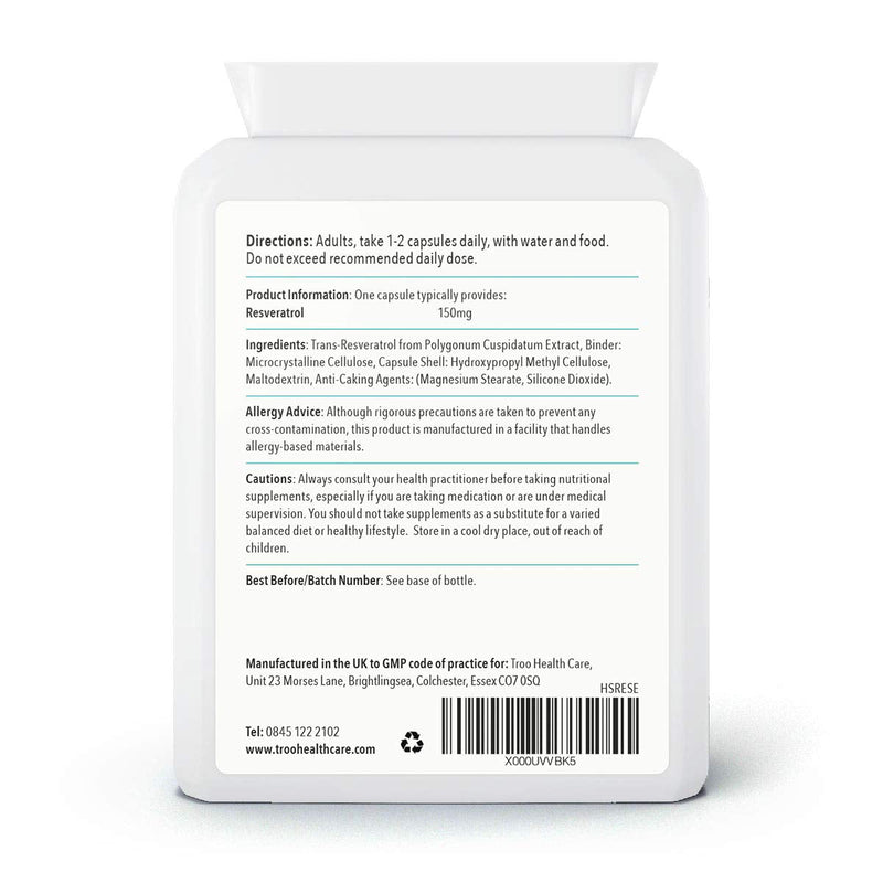 [Australia] - Trans Resveratrol Supplement 150mg - 90 Easy Swallow Daily Capsules - Providing Trans-Resveratrol from Polygonum Cuspidatum Extract- UK Manufactured to GMP code of practice 