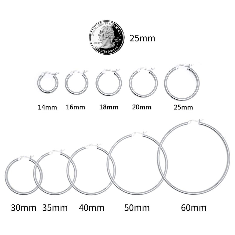[Australia] - JIAYIQI Sterling Silver Hoop Earrings 18K White Gold Plated Silver Circle Endless Earrings Hoops Jewelry Lightweight Hoop Earring for Women Diameter 14,16,18,20,25,30,40,50,60mm A-Silver-14mm(0.55 inch) 