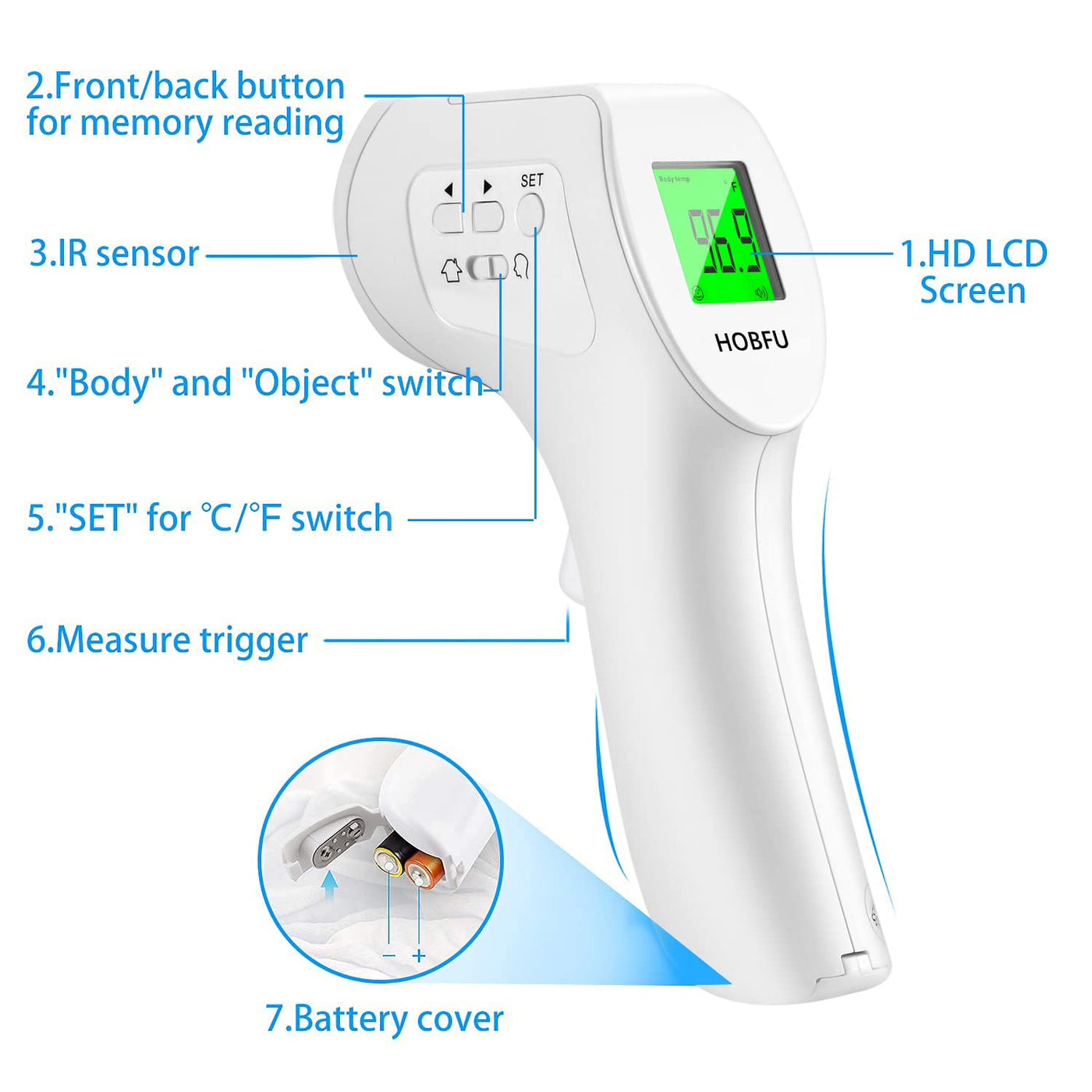 Infrared Thermometer for Adults, Non Contact Forehead Thermometer with  Fever Alarm, Accurate Reading and Memory Function, Body Temperature &  Surface of Objects Use