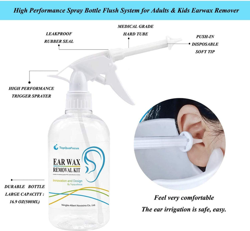 [Australia] - TopQuaFocus Earwax Removal Kit, Earwax Cleaner Earwax Remover Irrigation Tool, 16.9oz Ear Washer Bottle 6pcs Ear Picks for Adults & Kids Cleaning(Clear) 500ml-classic 