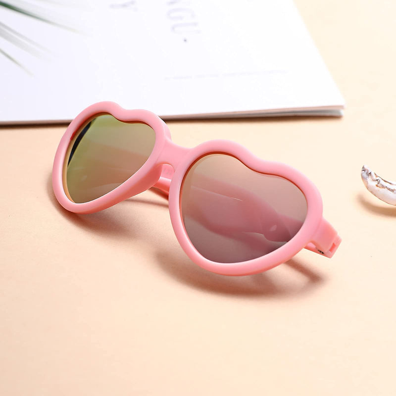 [Australia] - Baby's First Sunglasses with Strap, Unbreakable Polarized Newborn Infant Heart Sunglasses for Ages 0-12 Months C2* Pink Frame / Pink Mirrored Lens 1.61 Inches 