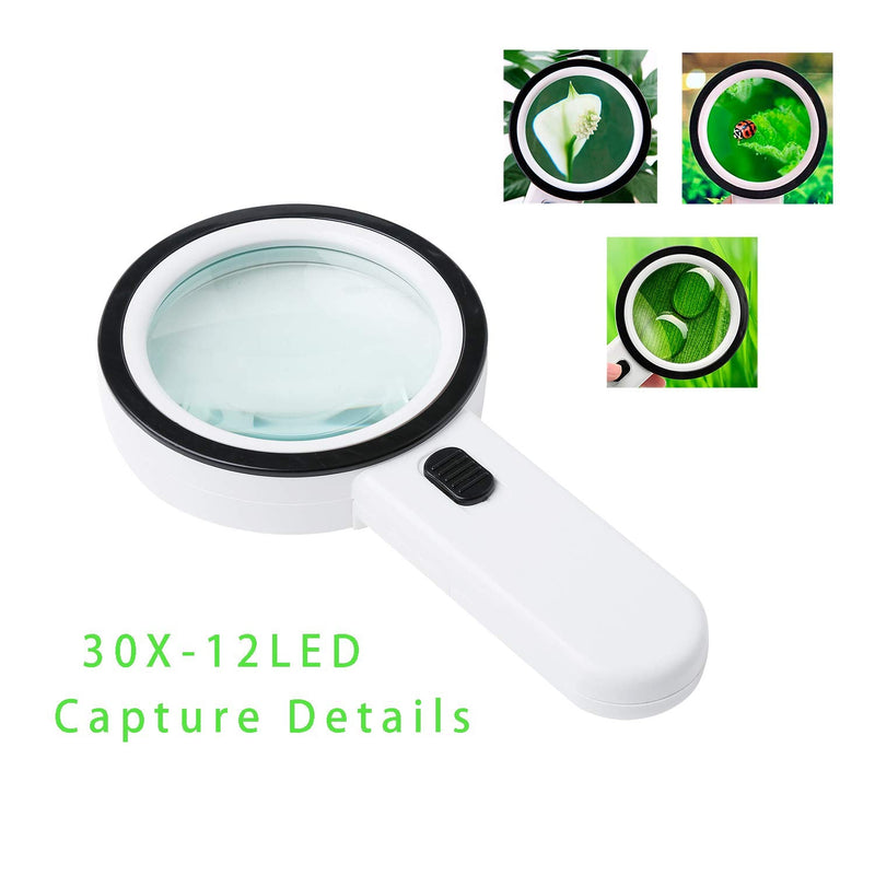 [Australia] - Optical Magnifier with 12 LEDs 30X Magnification Effect Double Optical Glass Lens Best Gifts for Seniors, Parent, Grandparent- Multifunctional Magnifier for Reading Newspaper, Crafts, Coins, Maps 