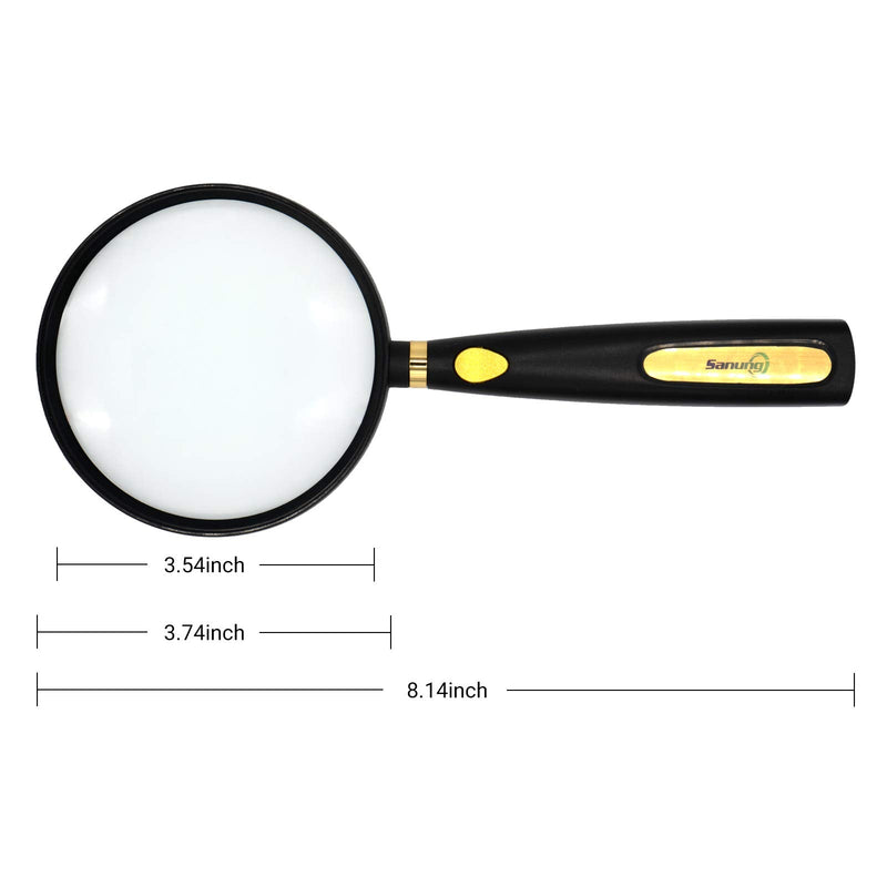 [Australia] - Sanung 5X Magnifying Glass Hand Held Reading Magnifier for Seniors & Kids Large Magnifying Lens with Non-Slip Handle for Reading Books Newspapers Hobbies Inspect 