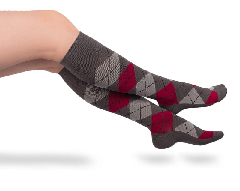 [Australia] - EvoNation Men & Women Knee High 15-20 mmHg Graduated Compression Argyle Socks – Moderate Pressure Compression Garment Red X-Large 