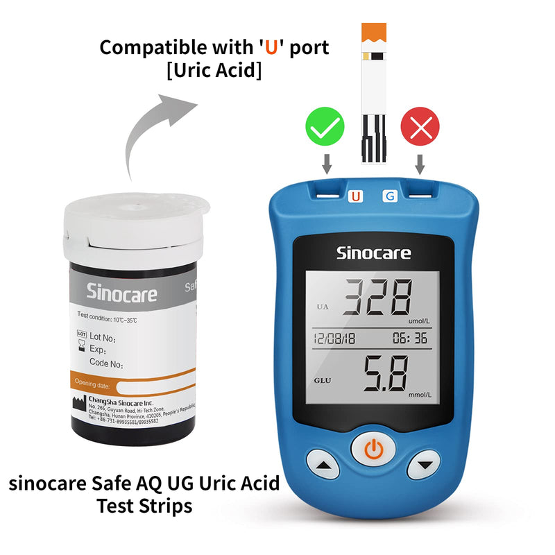 [Australia] - sinocare Safe AQ UG Uric Acid Test Strips 50 pcs, Only for sinocare Safe AQ UG Blood Glucose & Uric Acid Monitor safe AQ UG uric acid test strips × 50 