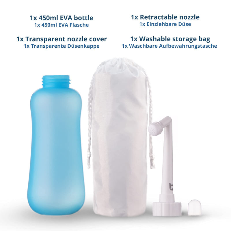 [Australia] - T2 Perineal Bottle - Portable Bidet for Postpartum Care, Pain Relief - 450ml Plastic Squeeze Bottle with 60° Nozzle & Washable Storage Bag - Hospital Bag Maternity Essential, Gift for Mum to Be 