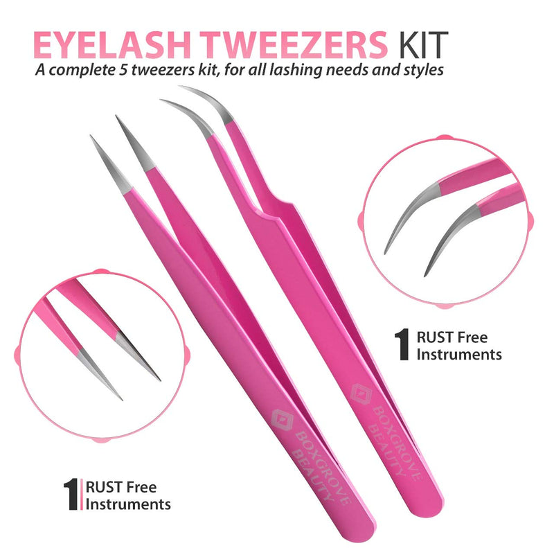 [Australia] - Lash Tweezers, Pack of 2 Stainless Steel Tweezers for Eyelash Extensions | Straight and Curved Tip Eyelash Tweezers | False Lash Application Tools 