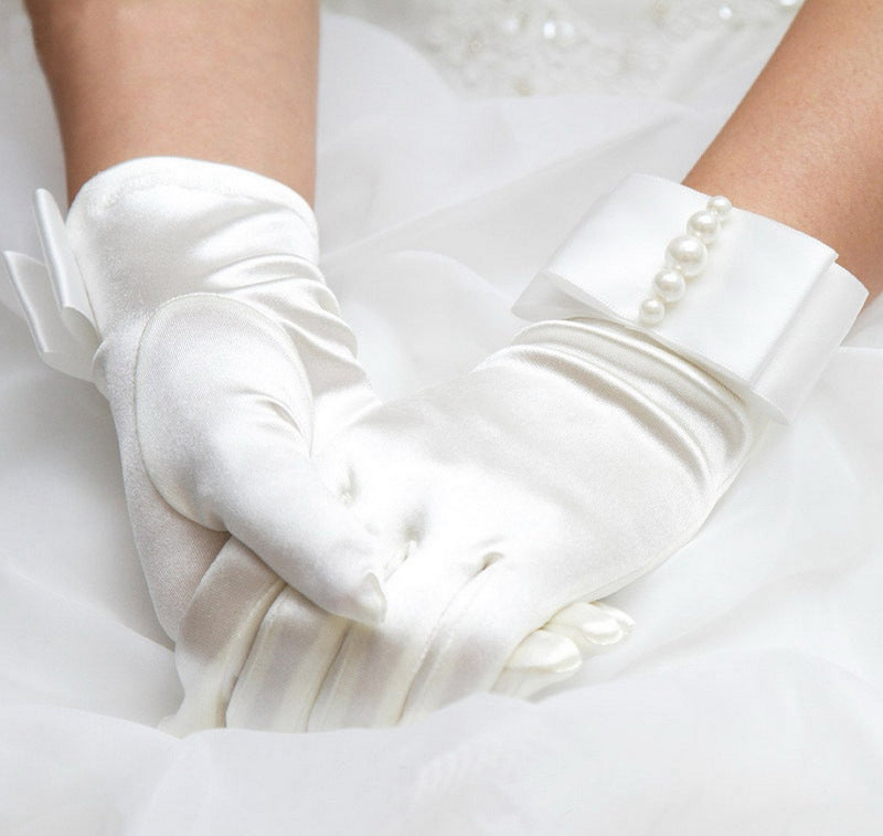 [Australia] - Aivtalk Buckingham Palace Wrist Length Stretch Gloves with Pearls 
