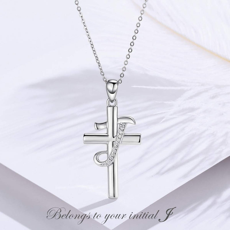 [Australia] - Eusense Initial Necklaces Cross Letter Necklace Sterling Silver Alphabet Pendant a Necklace for Women and Teen Girls with Cubic Zirconia Letter J 