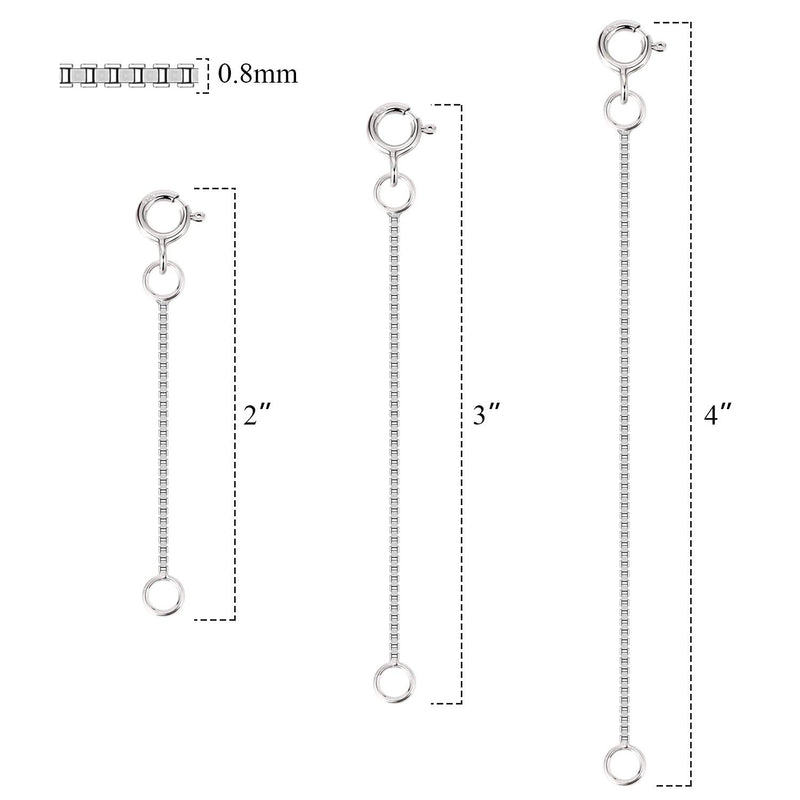 [Australia] - LANCHARMED Set of 3 Box Chain Extenders |2 3 4 Inches Sterling Silver Necklace Extenders 0.8mm 