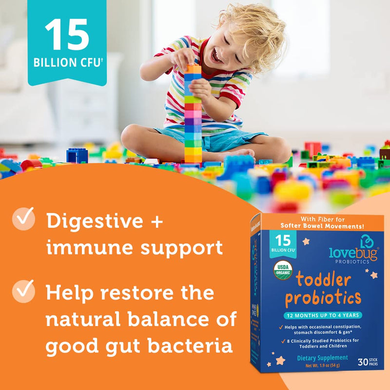 [Australia] - Lovebug Award Winning Probiotic for Toddlers & Kids | Multi-Strain 15 Billion CFU | Easy-to-Take Powder | Sugar Free | Ages 12 Months to 4 Years | 30 Packets 