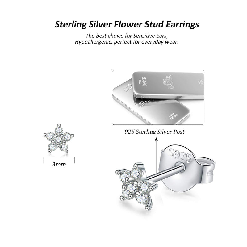 [Australia] - Silver Stud Earrings for Women Girls, Tiny Flower Stud Earrings Small 925 Sterling Silver Hypoallergenic Cubic Zirconia Helix Cartilage Earrings Piercing Sleeper Studs, 3mm/4mm/5mm 1 Pair-Silver-3mm 