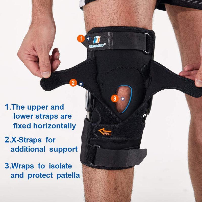 [Australia] - Hinged Knee Brace,GEl Patella Support with Removable Dual Side Stabilizers,Knee Support for Meniscus Tear,Relieves ACL,Arthritis( L ) Black L fit Upper 19-23"/Lower 16-20" 
