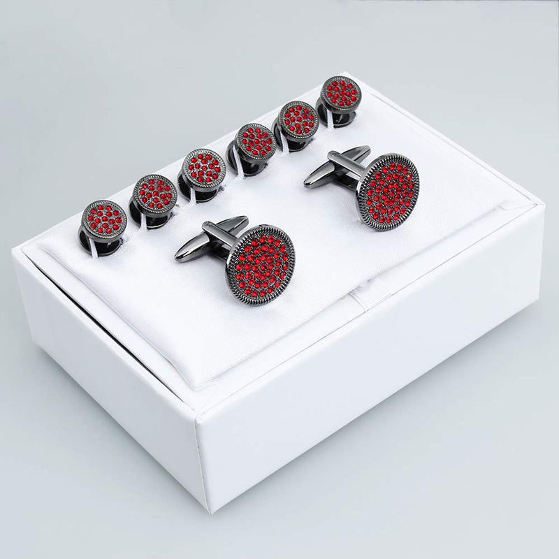 [Australia] - AMITER Cufflinks and Tuxedo Shirt Studs Set for Men Silver/Rose Gold - Best Gifts for Wedding Business Gun Metal Tone - Red Crystal 