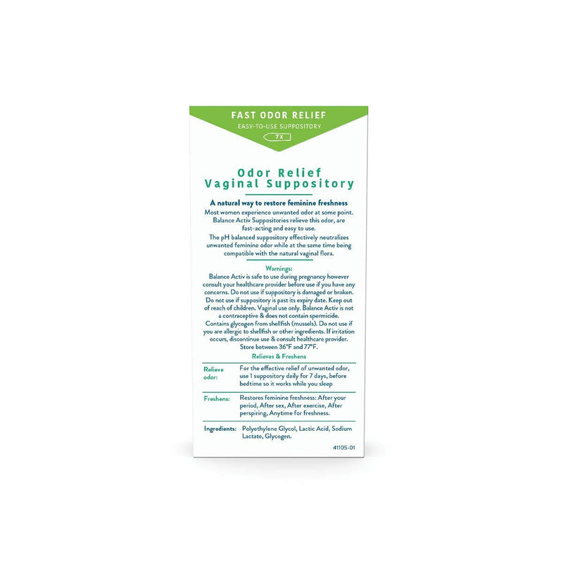 [Australia] - Balance Activ | Odor Relief Vaginal Suppository for Women | Works Naturally to Rapidly Relieve Unpleasant Odor and Restore Feminine Freshness 7 Count (Pack of 1) 