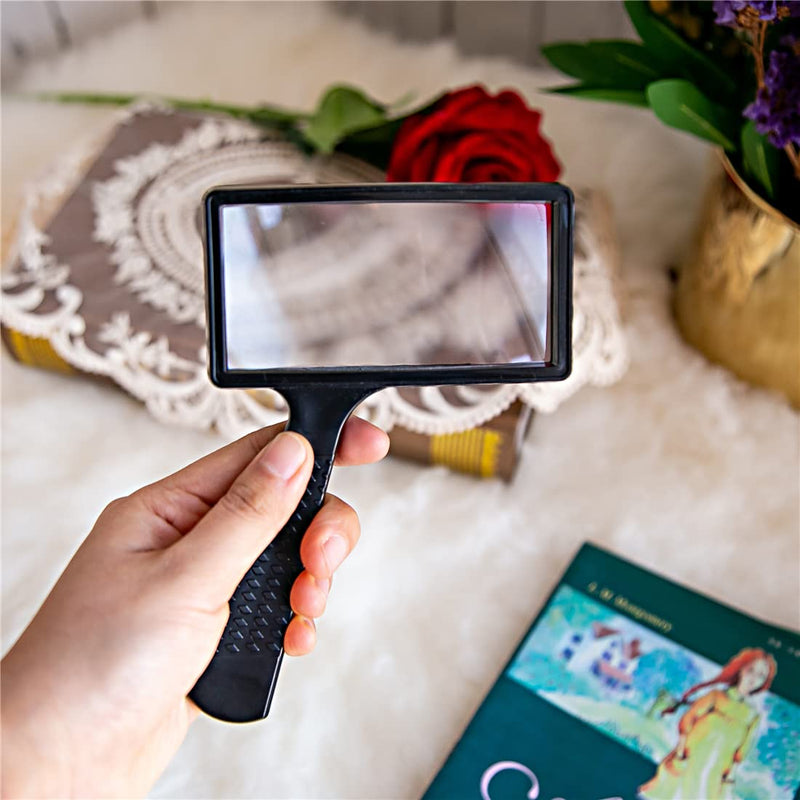 [Australia] - Large Rectangular Handheld Magnifying Glass，5X Magnification，4x2inches Handheld Magnifier，Scratch Resistant Glass Lens，Large Horizontal Viewing Area，for Seniors Reading，Hobbies，Repai， Observation 