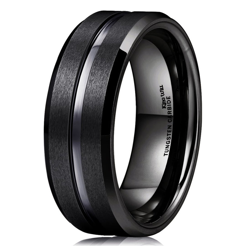 [Australia] - King Will Classic 8mm Tungsten Carbide Wedding Band Ring Polished Finish Grooved Center Comfort Fit Black/Silver/Gold 5 