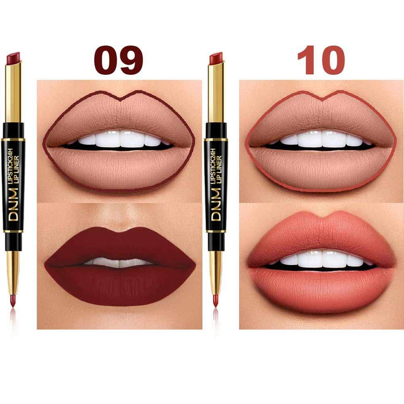 [Australia] - 6Pcs Lip Liner and Lipstick Set, DNM Double Color Head Matte Lipstick 24H & Lip Liner 2 in 1 Kit,Waterproof Long Lasting Dark Red Matte Mat Lipstick Gift Set with Matching Lipliner Pens 