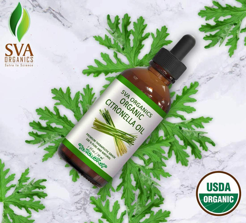 [Australia] - SVA Organics Citronella Essential Oil Organic USDA 1 Oz Pure Natural Therapeutic Grade Oil for Skin, Body, Diffuser, Candle Making 