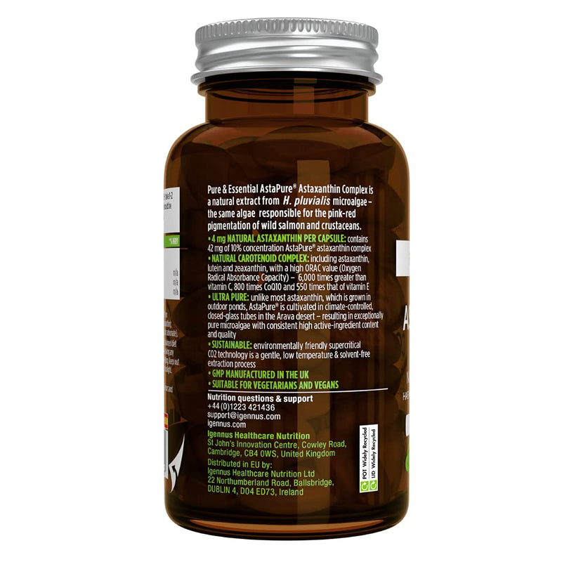 [Australia] - Pure & Essential Astaxanthin Complex, 42 mg Astapure Providing 4 mg H. Pluvialis Astaxanthin, 90 Vegan Capsules 