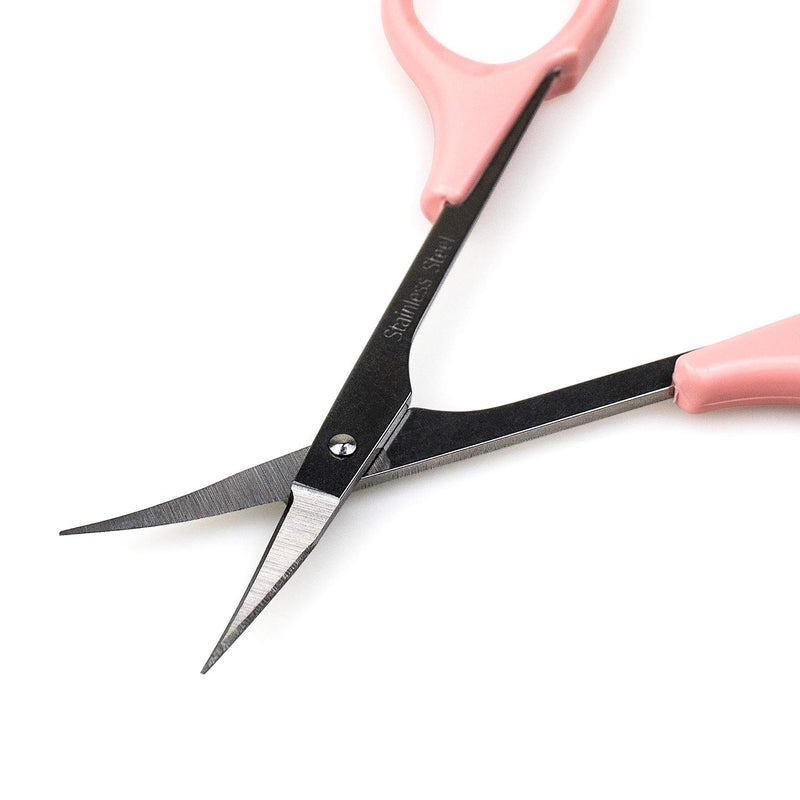 [Australia] - Humbee, Stainless Steel Hair Grooming and Trimming Scissors Set, For Facial Hair, Nose Hair, Eyebrow Scissors, Eyelash Scissors, Mustache, and Beard (Curved Edge, Pink Short Cap) Curved Edge 