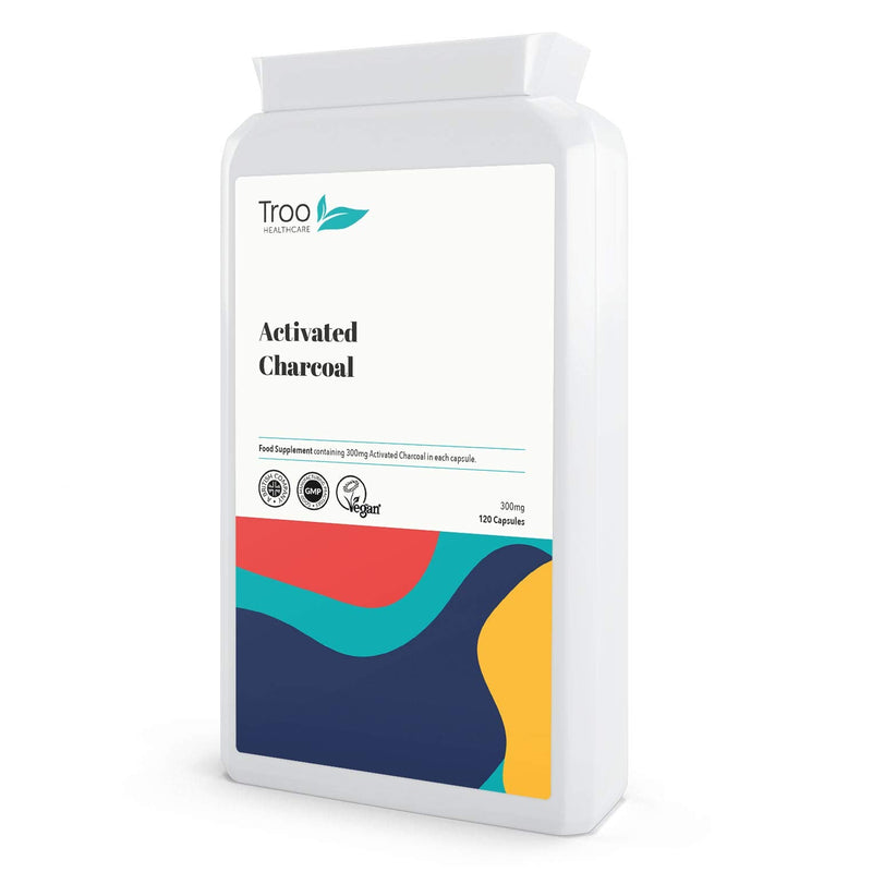 [Australia] - Activated Charcoal Supplement (300mg) - 120 Capsules | Steam Activated from Coconut | Contributes to Reducing Excessive Flatulence | UK Manufactured to GMP Standards 