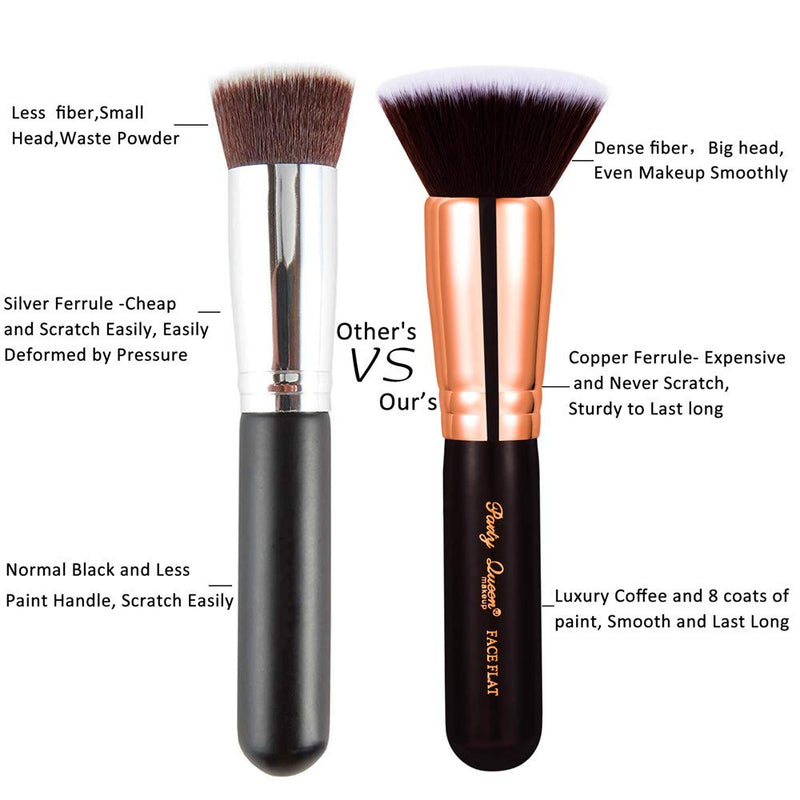 [Australia] - Party Queen Foundation Makeup Brush-Luxury Copper Ferrule，Face Flat Top Kabuki Makeup Tool for Liquid, Cream, and Powder - Buffing, Blending Face Brush Tool 