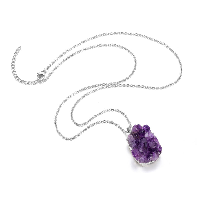 [Australia] - CrystalTears Amethyst Healing Crystal Necklace Natural Raw Amethyst Quartz Crystal Cluster Stone Pendant Necklace for Women Girls Christmas Mother's Day Gift #1 