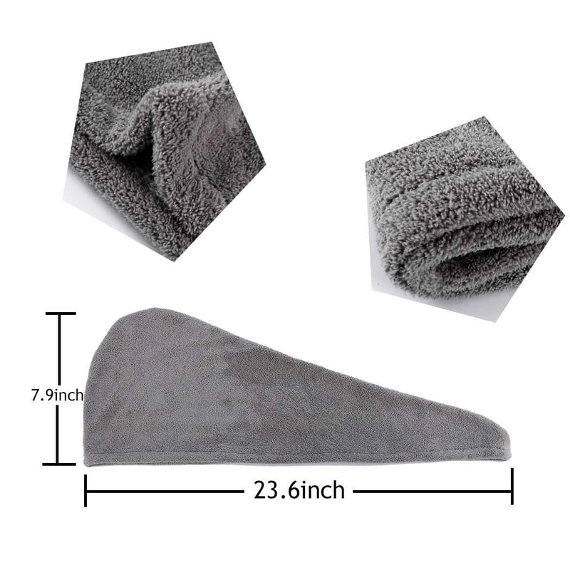 [Australia] - Avanlin Hair Towel Wraps Grey Absorbent Twist Turban Drying Hair Caps with Button Hair Drying Towels for Curly Long and Thick Hair for Women and Girls Pack of 2 