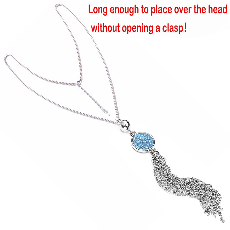 [Australia] - Long Chain Tassel Necklace Pendant Resin Sweater Chain Bohemian Style for Women, Change Color Light Blue 