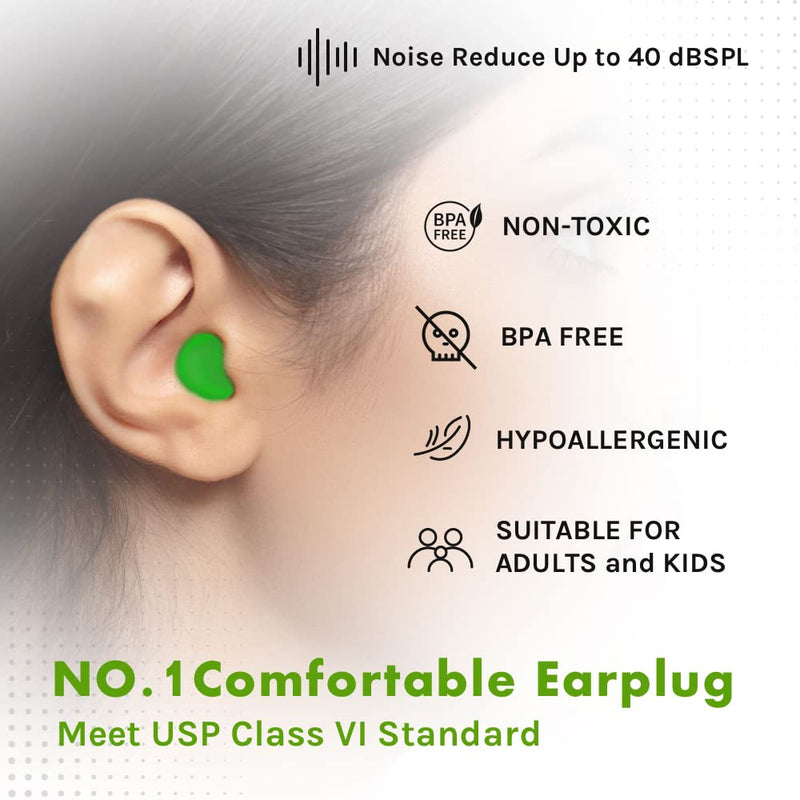 [Australia] - Ear Plugs for Sleeping, Acousdea Reusable Moldable Silicone Ear Plugs, Waterproof, Suitable for Snoring, Swimming, Working, Studying, Noise Cancelling up to 40 dBSPL, GREENwith Carry Case, 1 Pair Simple Green 