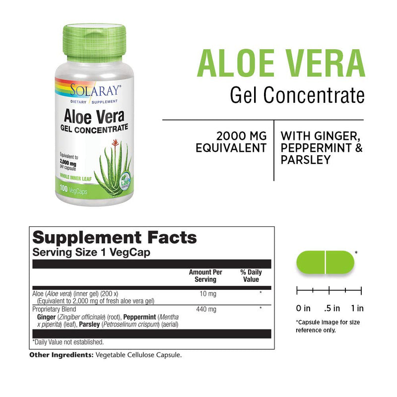 [Australia] - Solaray Aloe Vera Gel Concentrate | Equivalent to 2000 mg | Antioxidant Activity & Healthy Digestion & Skin Support | Non-GMO & Vegan | 100 VegCaps 