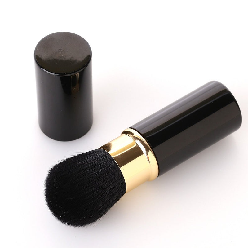 [Australia] - Retractable Makeup Brush - Goat Hairs - Portable Face Loose Powder Foundation, Mini Blush Brush Beauty Cosmetic Tool Black 