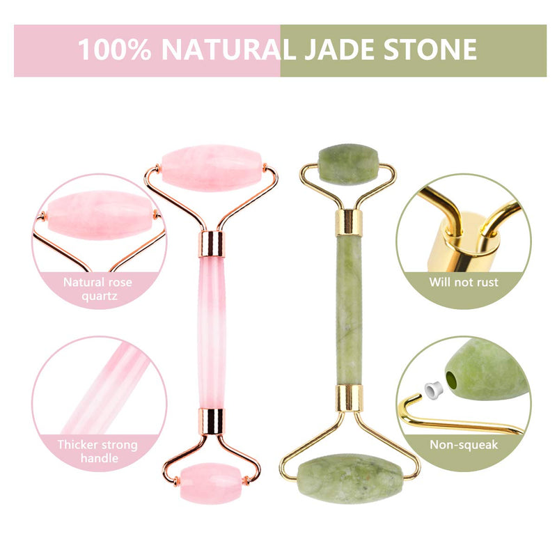 [Australia] - Deciniee Jade Roller for Face,Gua Sha Massage Tool,Rose Quartz Jade Roller and Gua Sha 6 in 1 Face Massager Women Gift Set,Anti-Aging Authentic Facial Beauty Roller-Rejuvenate Skin and Remove Wrinkles 