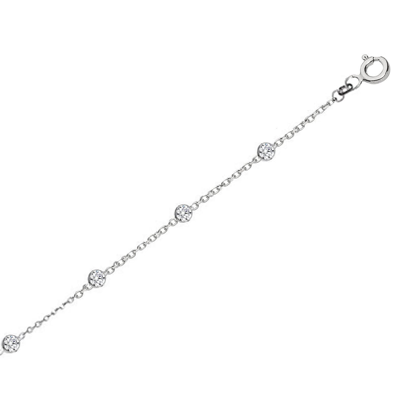 [Australia] - Ritastephens Sterling Silver Designer Style CZ By the Yard Station Chain Anklet, Bracelet, or Necklace Anklet - Silver (10 Inches) 