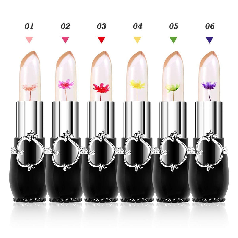 [Australia] - Btspring Clear Flower Jelly Lipstick, 6 Packs Nutritious Moisturizer Lip Balm Temperature Color Change Lipstick Matte Long Lasting Lip Gloss (Black) 