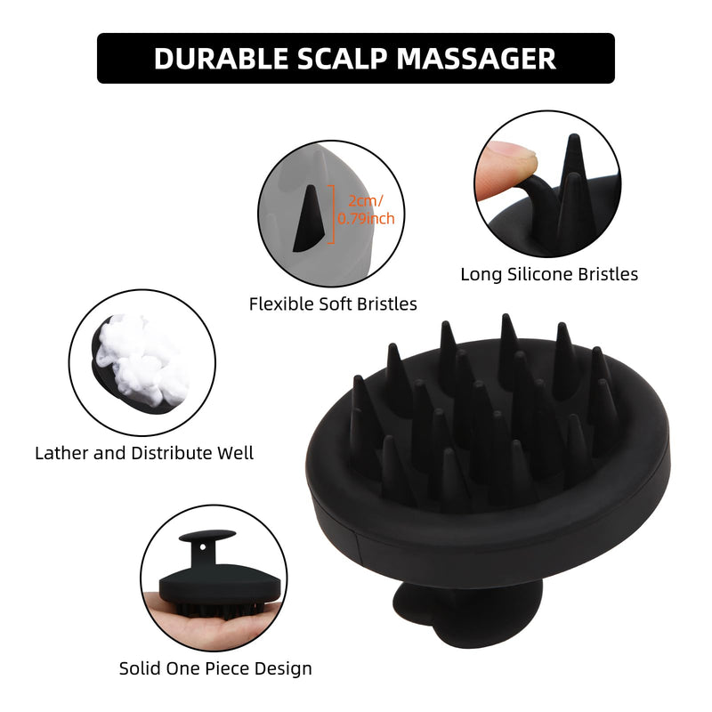 [Australia] - Scalp Massager, 100% Silicone Shampoo Brush Hair Brush Head Massager Hair Growth Scrubber for Straight Curly Long Short Thick Thin Wet Dry Hair for Men Women Kids Pets, Black 