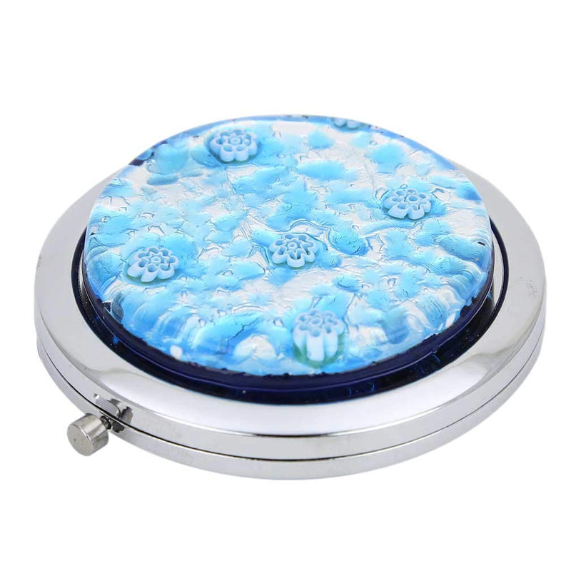 [Australia] - GlassOfVenice Murano Glass Millefiori Folding Compact Mirror - Aqua Silver 