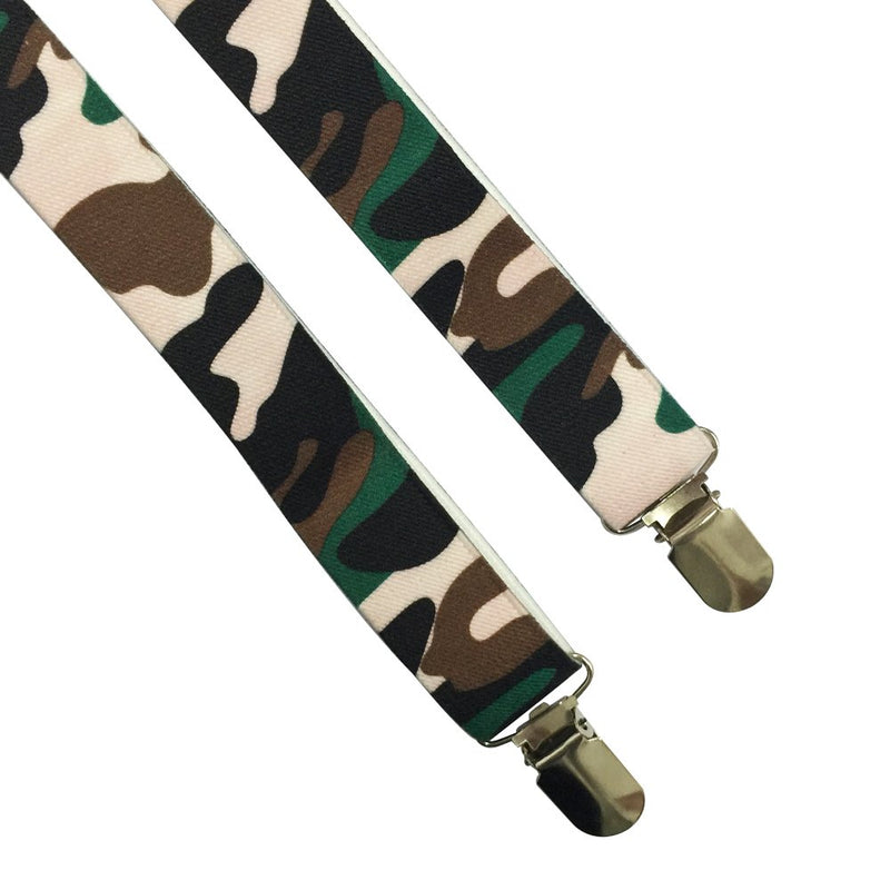 [Australia] - AINOW Unisex Camouflage Suspenders Y-Back Adjustable Elastic Suspenders Shoulder Strap Pink 