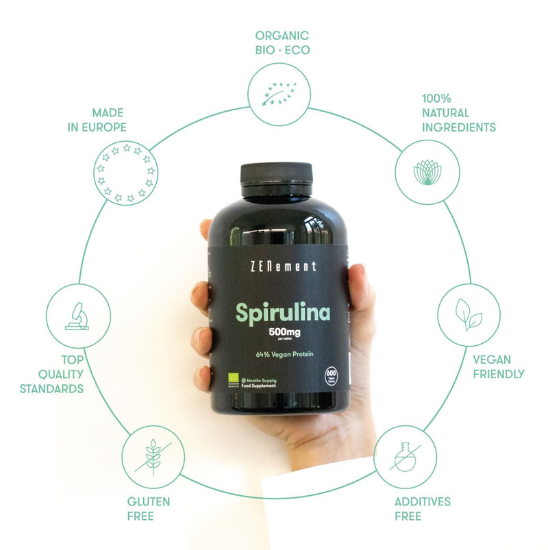 [Australia] - Organic Spirulina, 3000mg per dose, 600 Tablets | Superfood, Detox, Satiating, 100% Organic Spirulina, 64% Vegan Protein | 100% Natural Ingredients, Additives Free | Zenement 