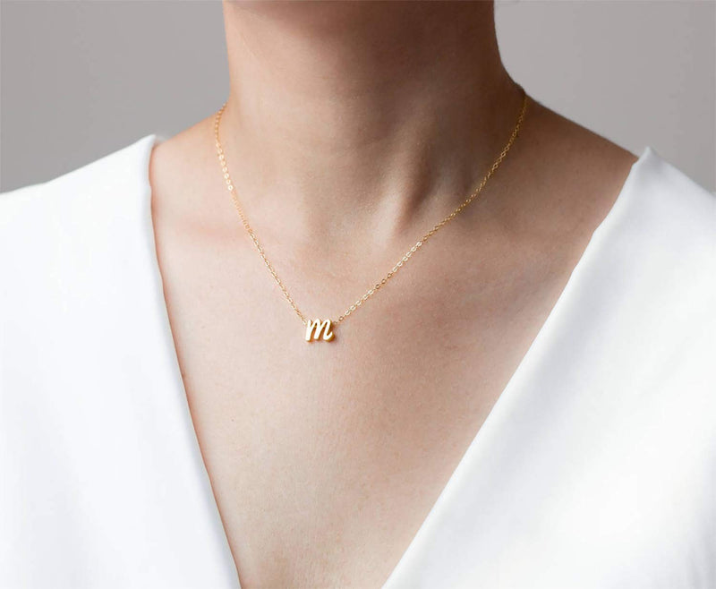 [Australia] - MOMOL Small Initial Necklace, 18K Gold Plated Stainless Steel Tiny Initial Charm Necklace Cursive Script Letter Necklace Personalized Monogram Name Necklace for Women Girls H 